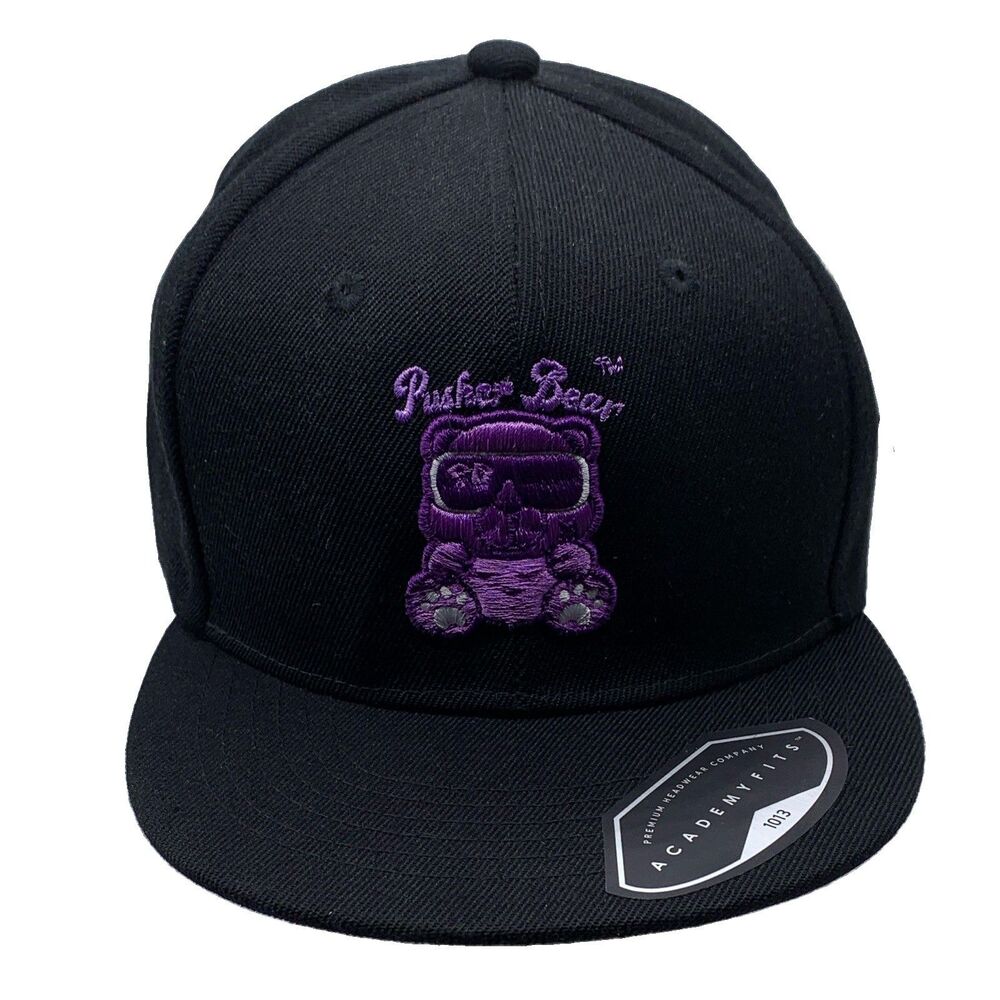 Purple Pusher Bear Academy Fits Adjustable Snap Back Hat Black